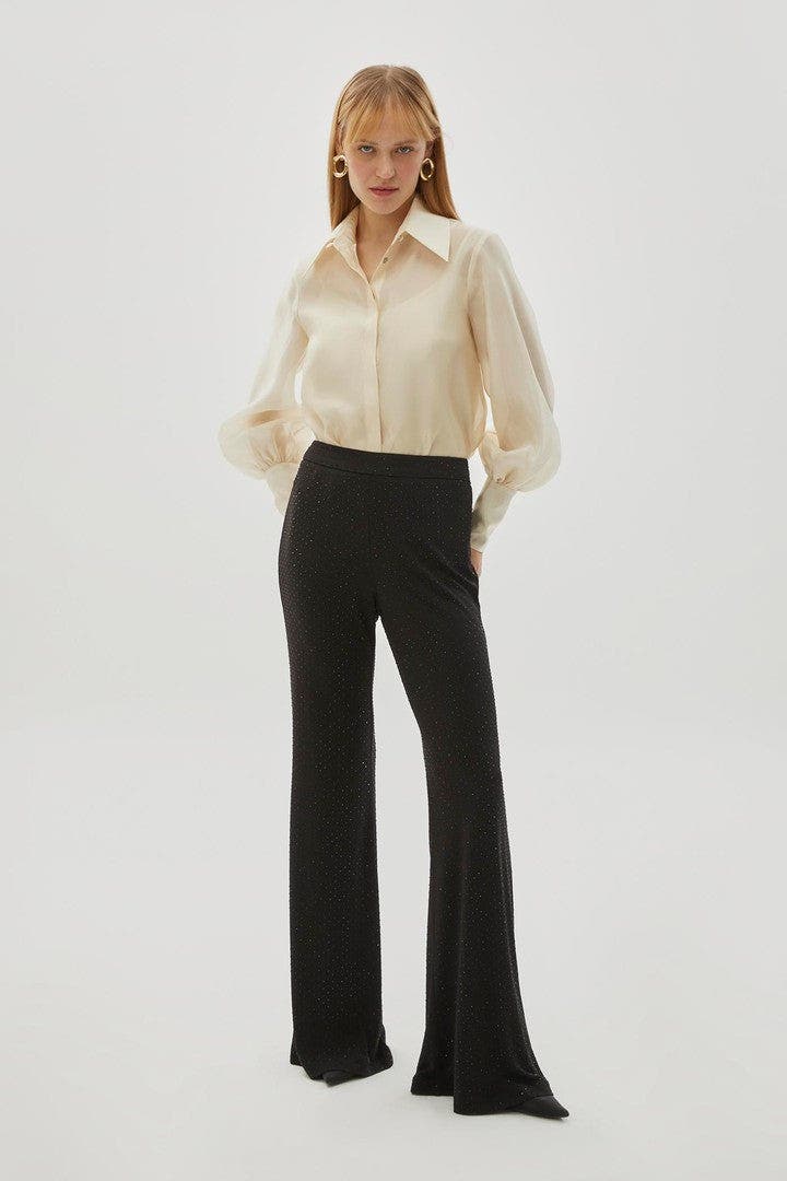 Slim Sequin Print Flared Knit Pants