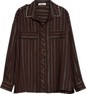 Siedrés Monina Metallic Stripe Button-Up Shirt with Removable Crossbody Pouch