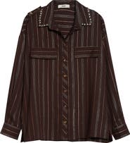 Siedrés Monina Metallic Stripe Button-Up Shirt with Removable Crossbody Pouch