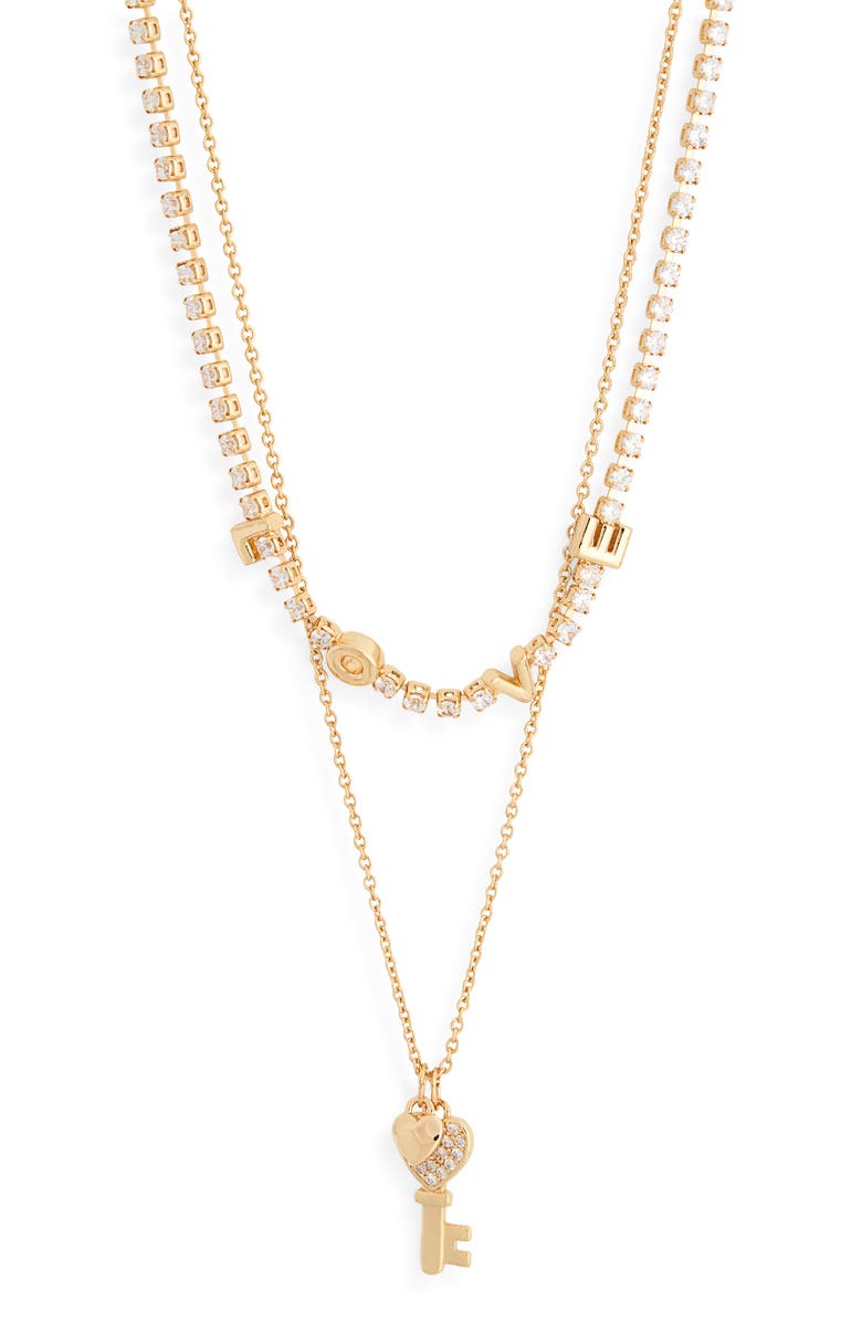 Leith Set of 2 'Love' & Key Cubic Zirconia Pendant Necklace, Alternate, color, Clear- Gold