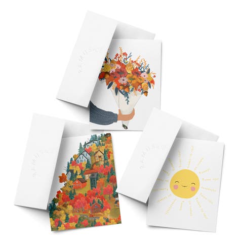 Autumn Bouquet, Autumn Foliage, Sunshine Thanks Fall/Autumn Greeting Card Pack Sets (3 ct, Assorted)