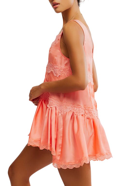 Free People Lace Trim Satin Mini Slipdress In Pink