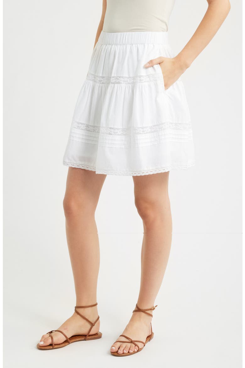 Lace Trim Cotton Miniskirt, Alternate, color, WHITE
