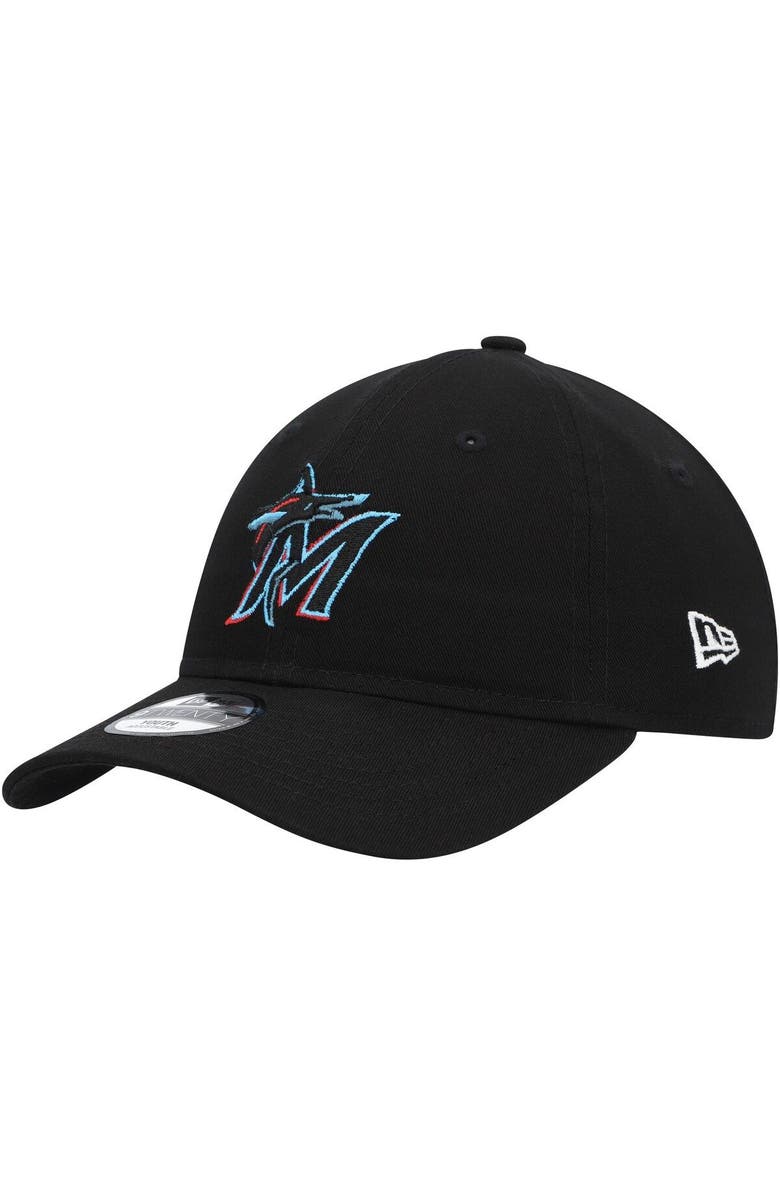 New Era Youth New Era Black Miami Marlins Core Classic 9TWENTY Adjustable Hat, Main, color, 