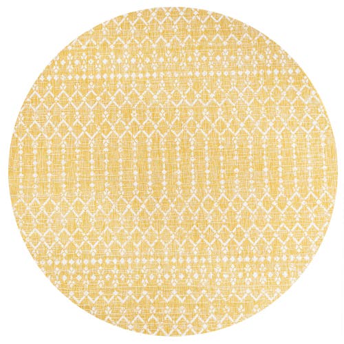 Jonathan Y Ourika Moroccan Geometric Textured Weave Indoor/outdoor Round Area Rug In Yellow/cream
