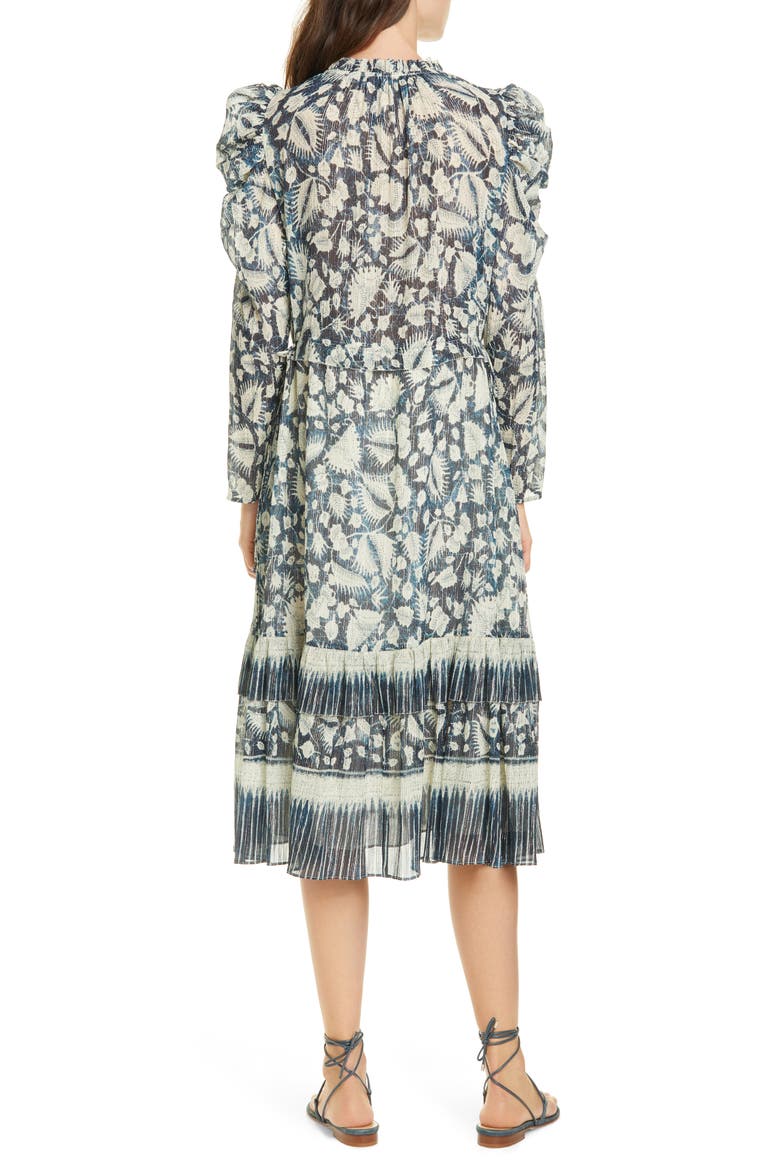 Nadia Floral Long Sleeve Midi Dress, Alternate, color, INDIGO