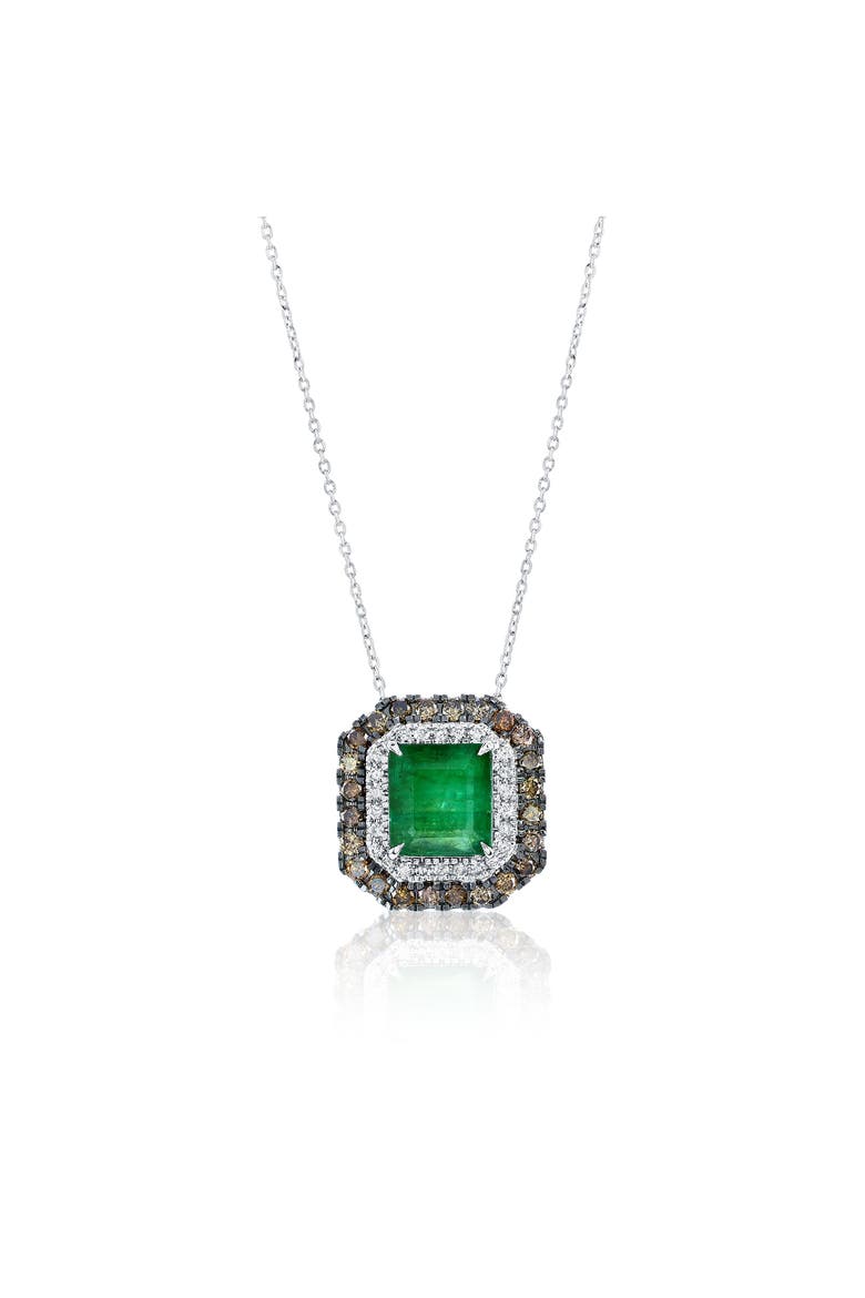 14K Gold 3.56ct Emerald & 1.00cttw Diamond Pendant Necklace, Main, color, Green