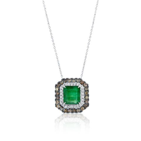 14K Gold 3.56ct Emerald & 1.00cttw Diamond Pendant Necklace