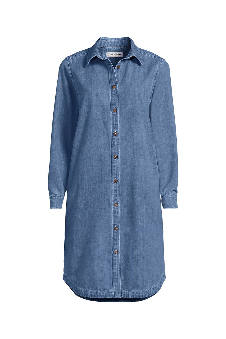 Linen Long Sleeve Button Front Shirt Dress, Alternate, color, Medium Blue Wash