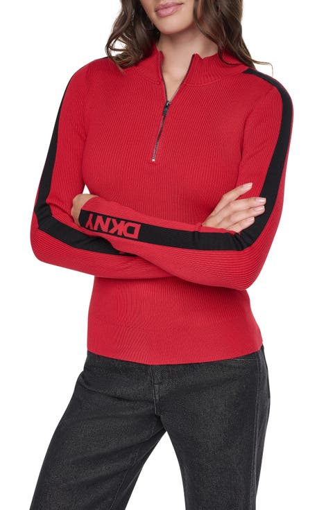 Logo Tape Quarter Zip Sweater