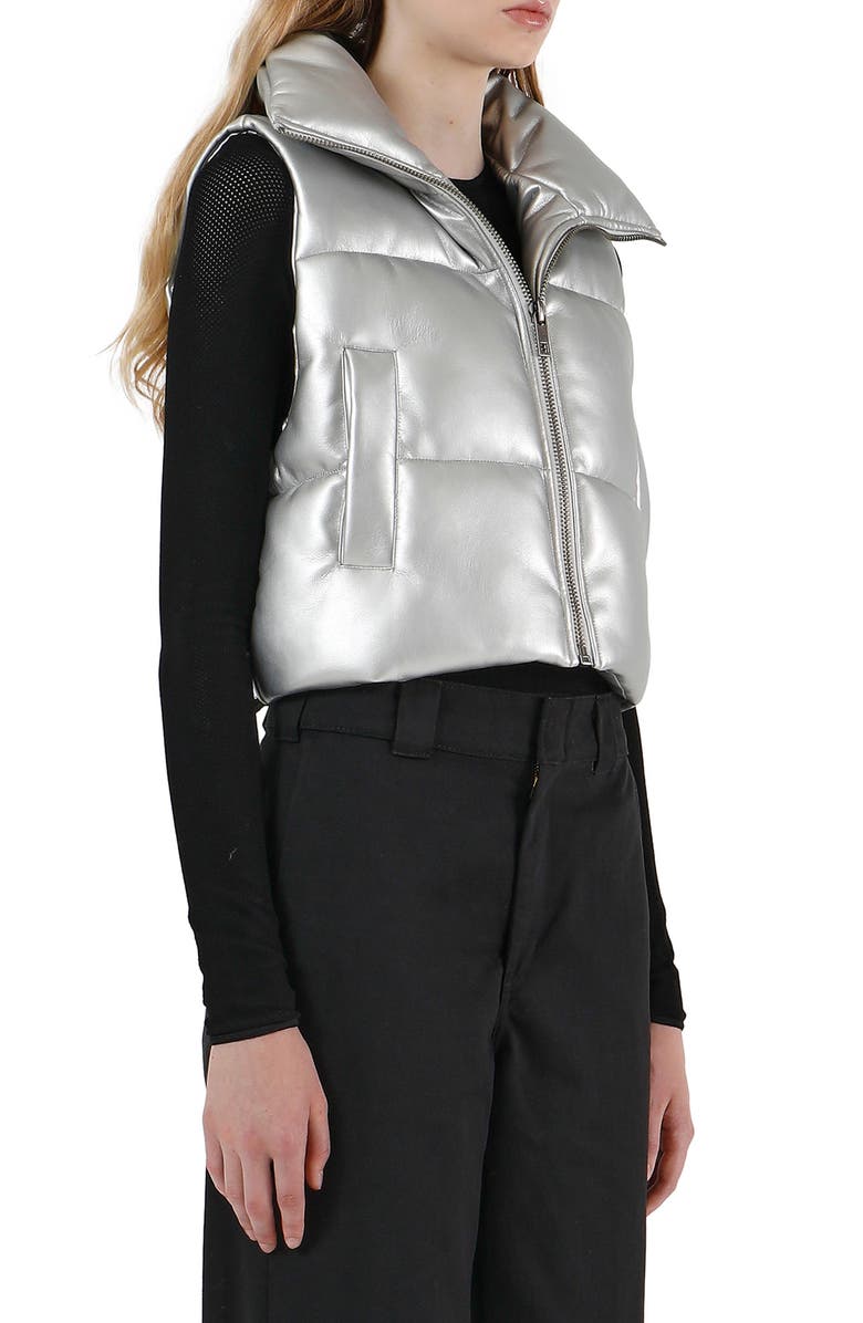 Apparis Shaun Metallic Faux Leather Crop Hooded Puffer Vest, Alternate, color,