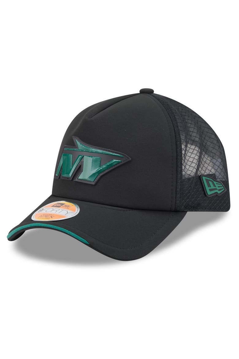 Men's New Era Black New York Jets 2026 Sideline Apex 9FORTY Adjustable Trucker Hat, Main, color, Black