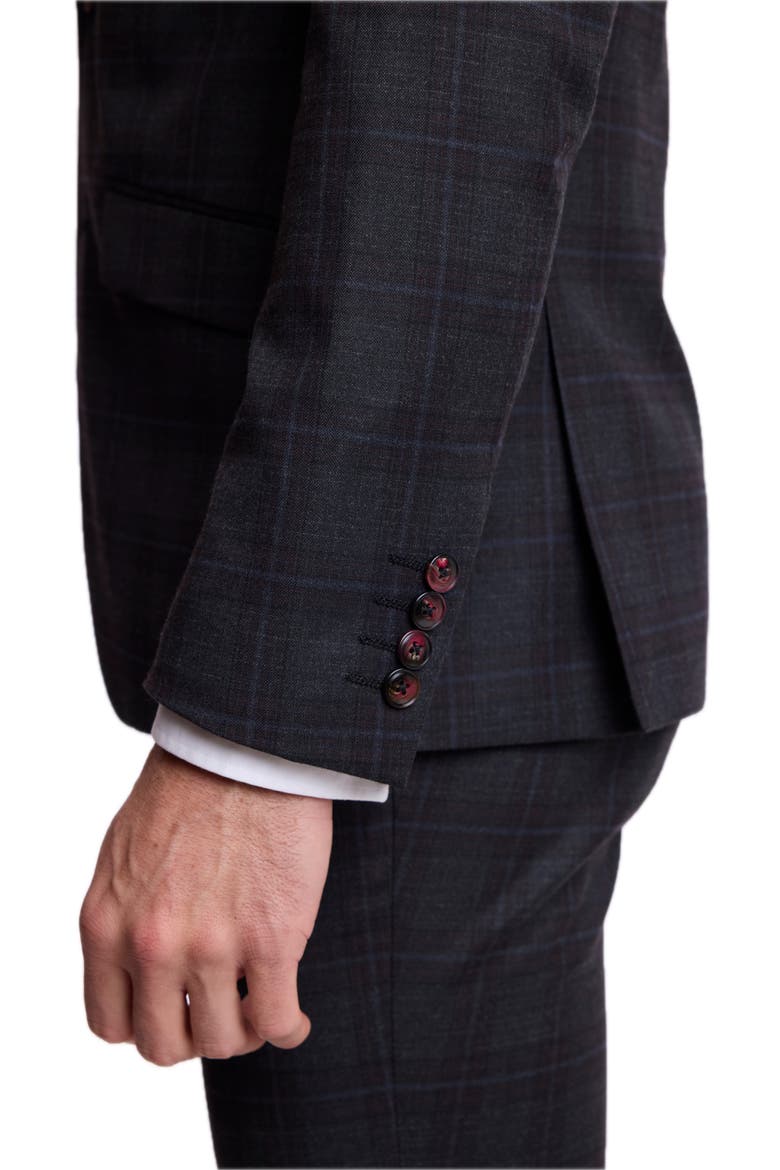 Dover Slim Fit Plaid Suit Jacket, Alternate, color, CHARCOAL BURGUNDY PLAID