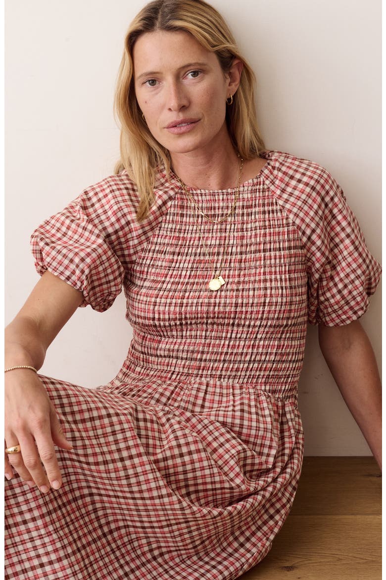 Gigi Smocked Midi Dress, Alternate, color, AUTUMN CHECK