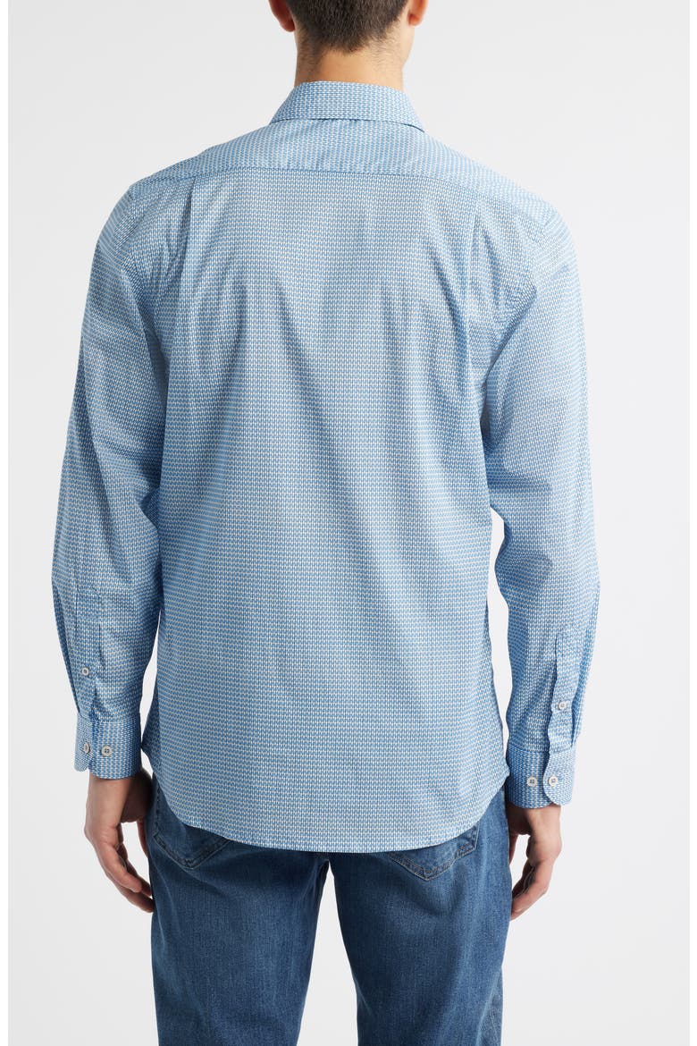 Drury Modern Fit Microgeometric Print Stretch Cotton Button-Up Shirt, Alternate, color, BLUE