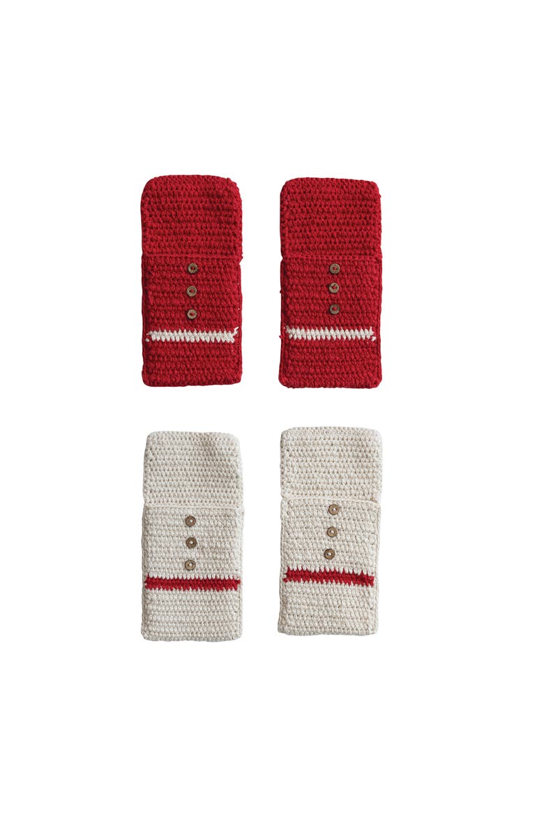 Crocheted Cutlery Sleeves with Coconut Shell Buttons, Set of 4, Main, color, Multicolor