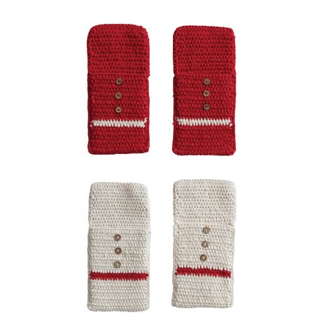 Crocheted Cutlery Sleeves with Coconut Shell Buttons, Set of 4