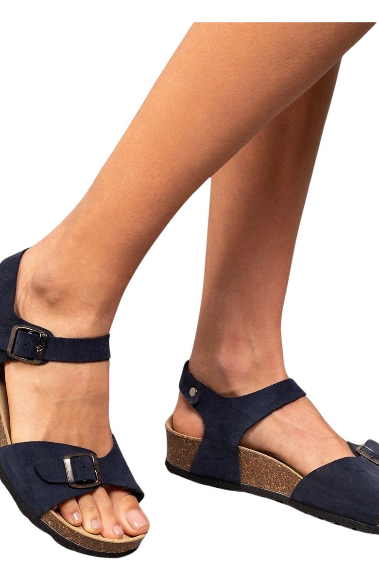 Celtic & Co. Low Wedge Dbl Buckle Sandal, Alternate, color, Dark Navy