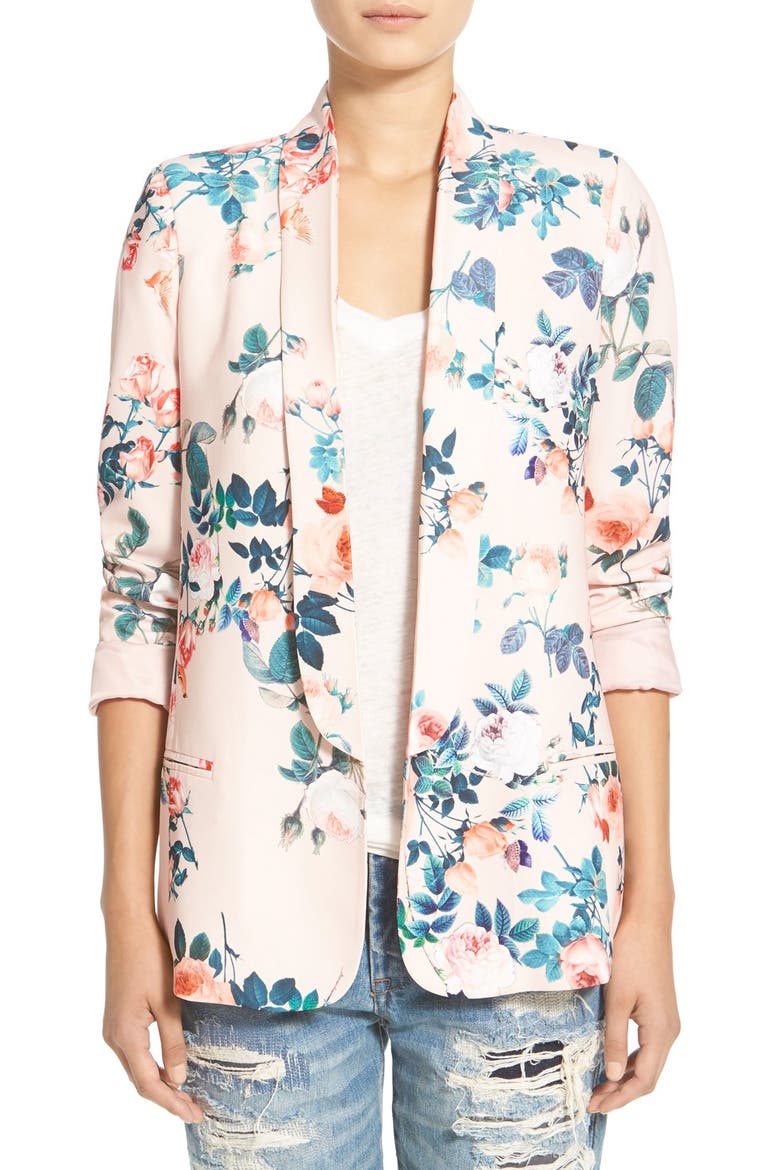 Floral Print Blazer, Main, color, AMERICAN ROSE