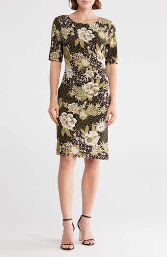 Connected Apparel Floral Short Sleeve Ruched Waist Dress