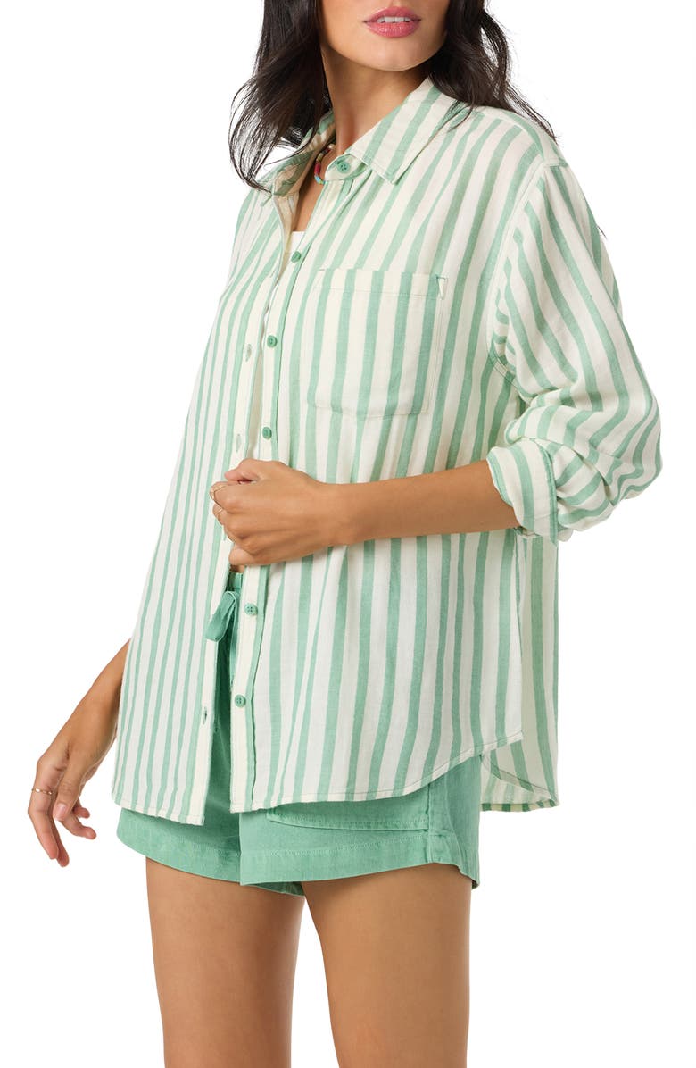 O'Neill Leni Stripe Relaxed Button-Up Shirt, Alternate, color, Green