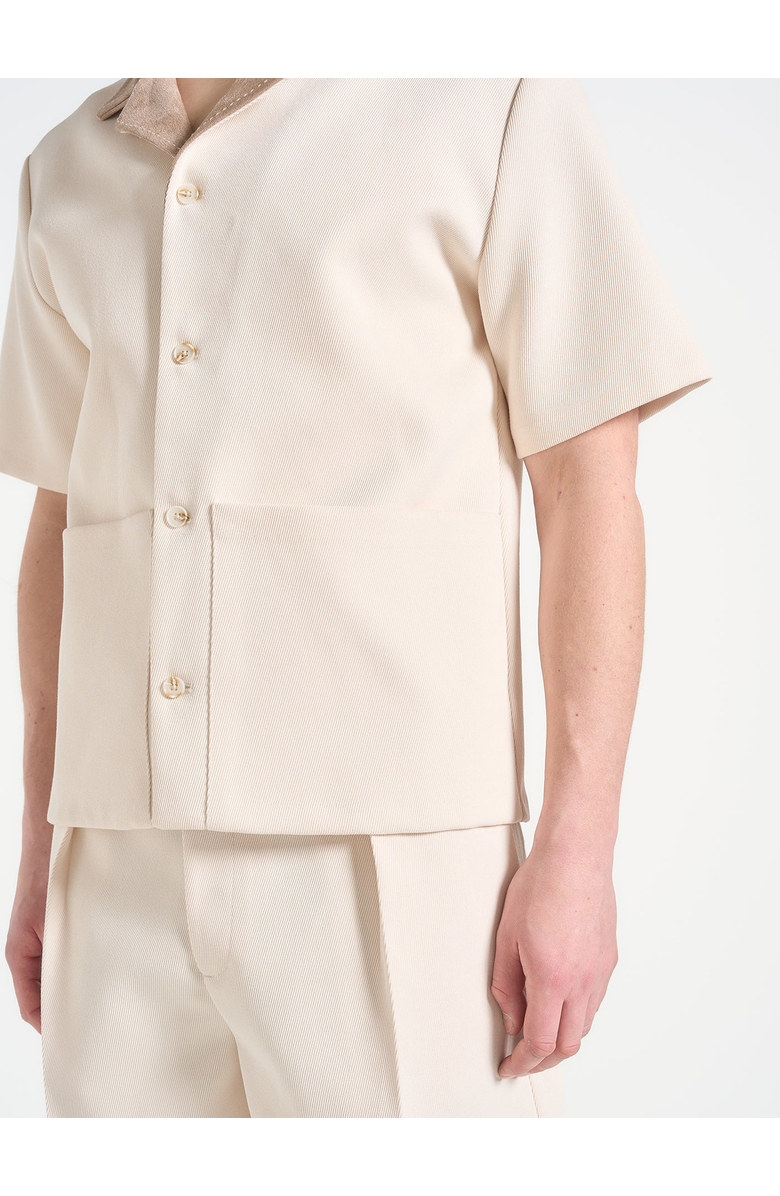 Manière De Voir Joel Twill Shirt with Suede Revere Collar, Alternate, color, Cream