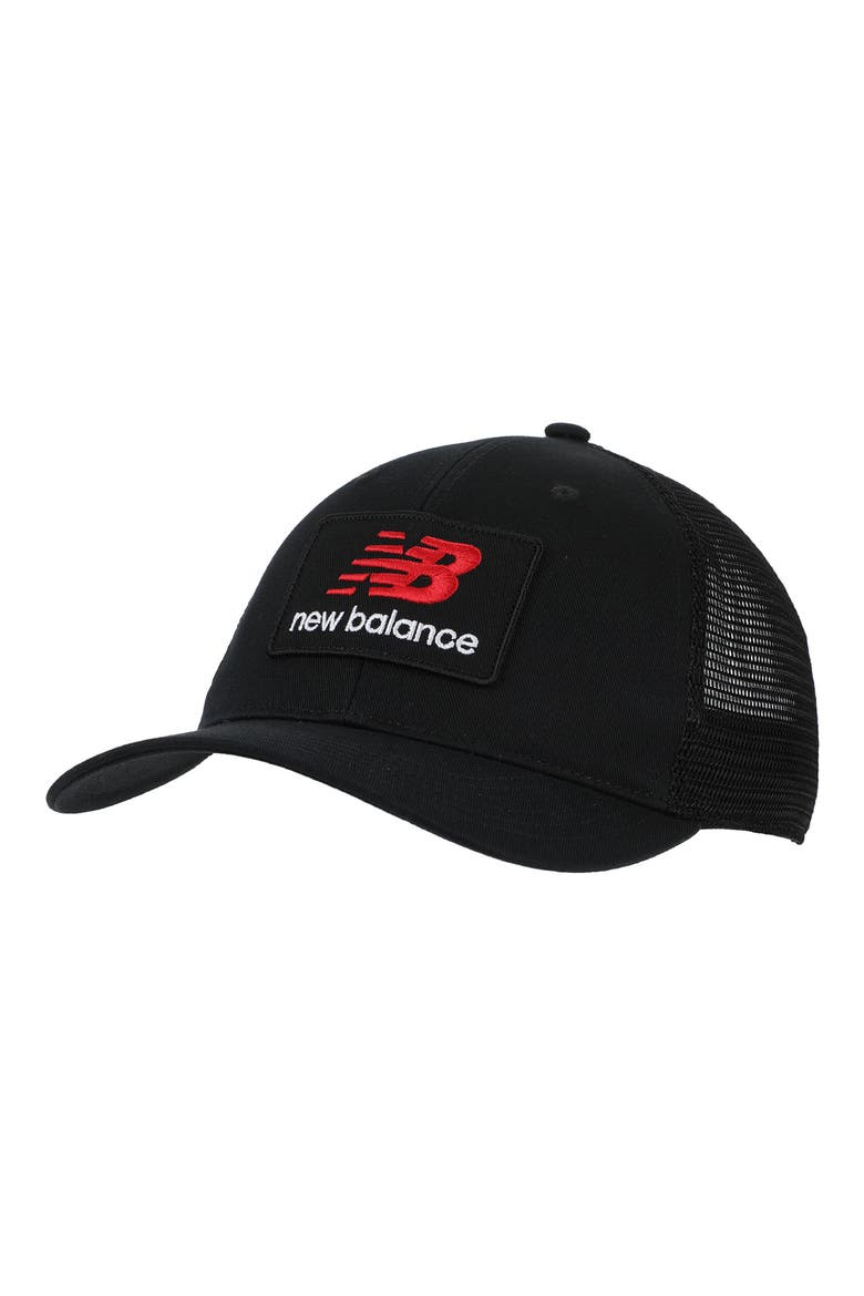 NB Stacked Patch Logo Trucker Hat, Main, color, BLACK