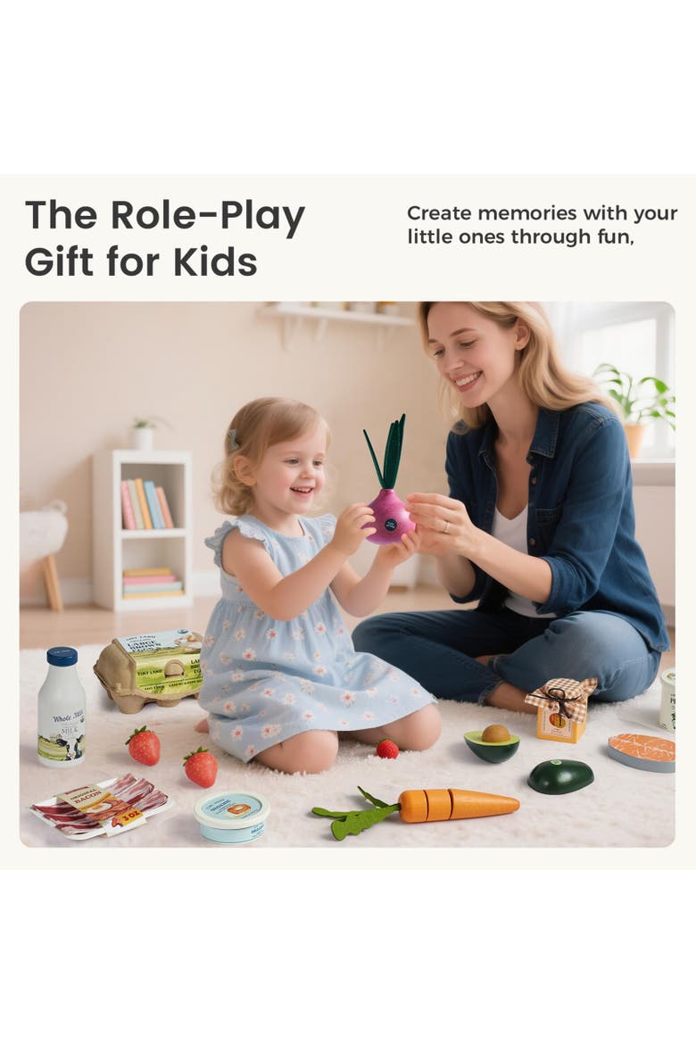 Organic Wooden Dairy and Drinks Play Food Set for Kids,7 Piece, Alternate, color, Multicolor