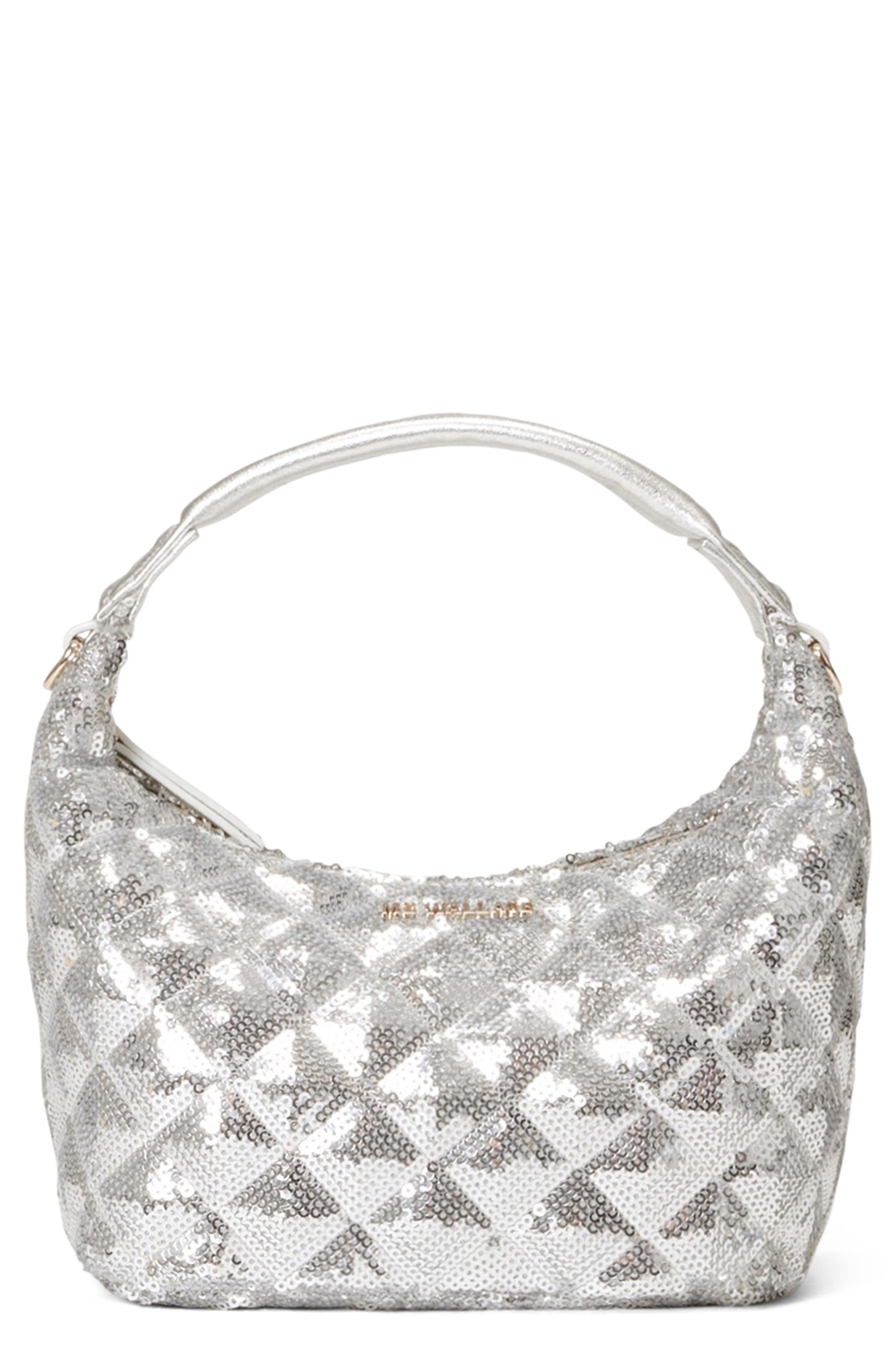 MZ Wallace Mini Metro Sequin Top Handle Bag in Ice Sequin 