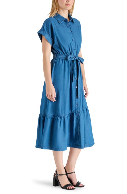Steve Madden Short Sleeve Chambray Shirtdress In Azure