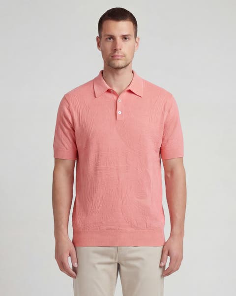 Mens Jacquard Linen Cotton Polo