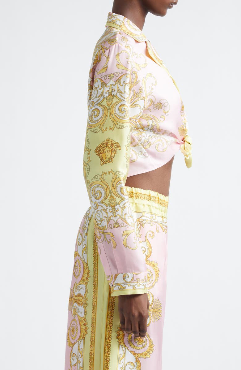 Versace Barocco Crop Silk Button-Up Shirt, Alternate, color, 