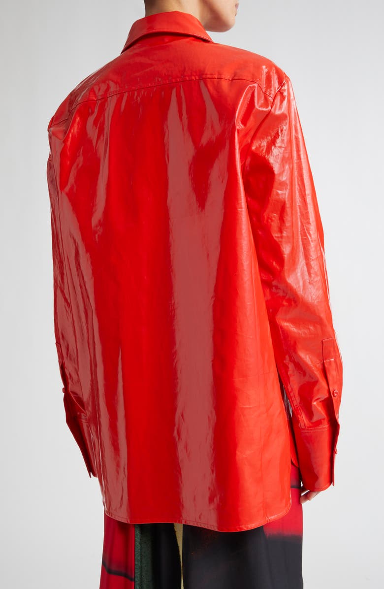 Jil Sander Relaxed Coated Linen Button-Up Shirt with Tie, Alternate, color,