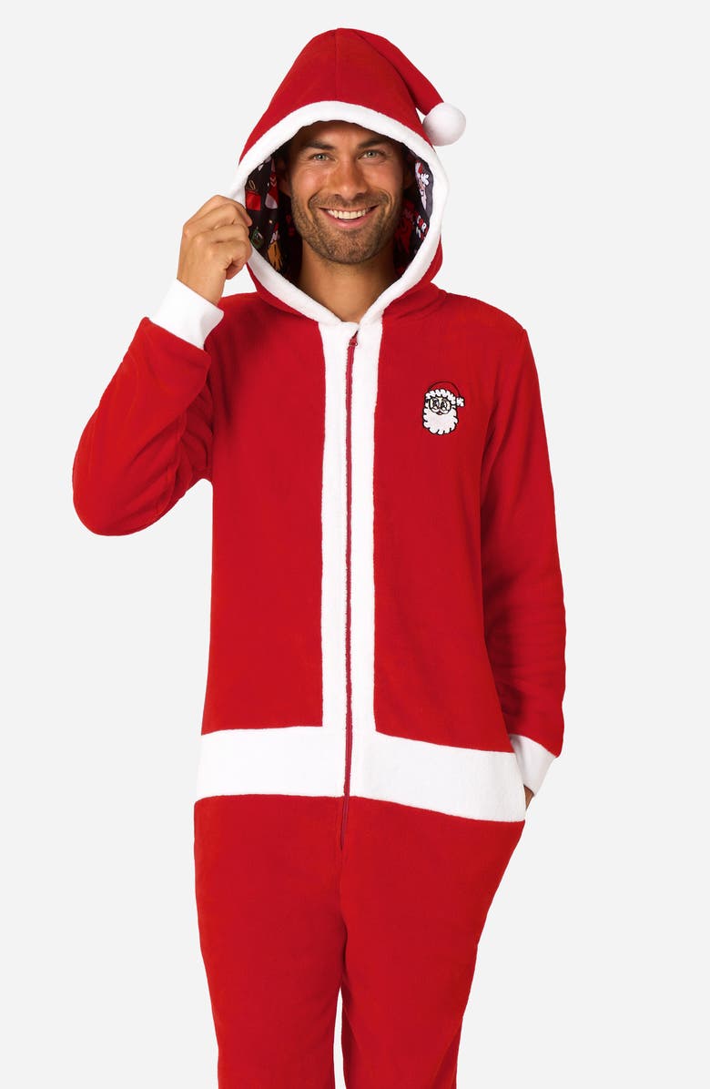 OppoSuits Merry Jinglejoy Holiday Hooded Fleece Costume Jumpsuit, Alternate, color, Red