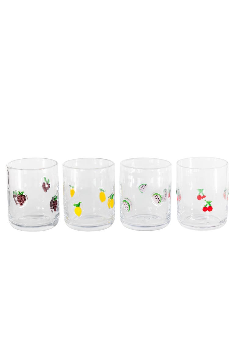 Assorted Fruits Icon Glasses, Set of 4, Main, color, Multi