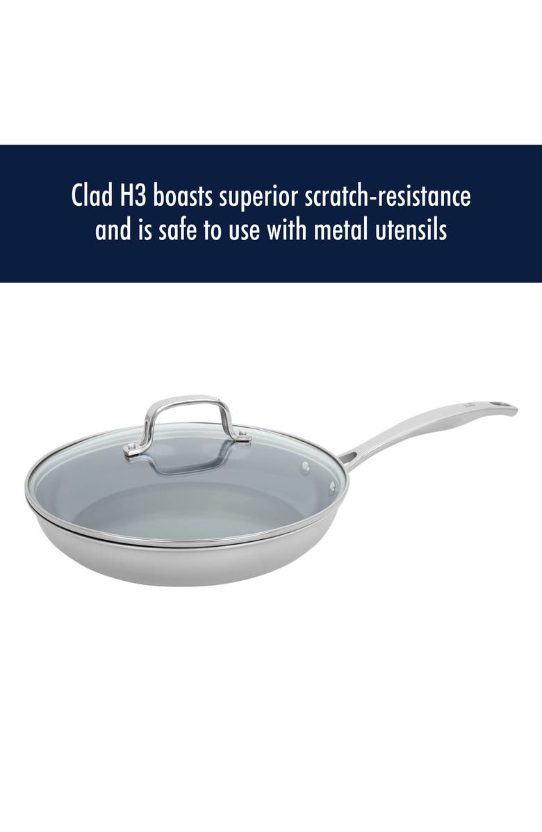 HENCKELS CUTLERY Clad H3 Two-Piece Ceramic Frying Pan & Lid, Alternate, color, Silver