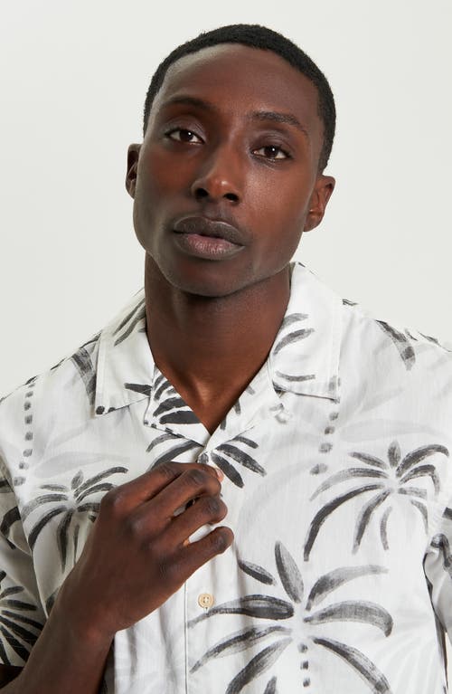 Ben Sherman Palm Print Short Sleeve Cotton Button-up Shirt In White