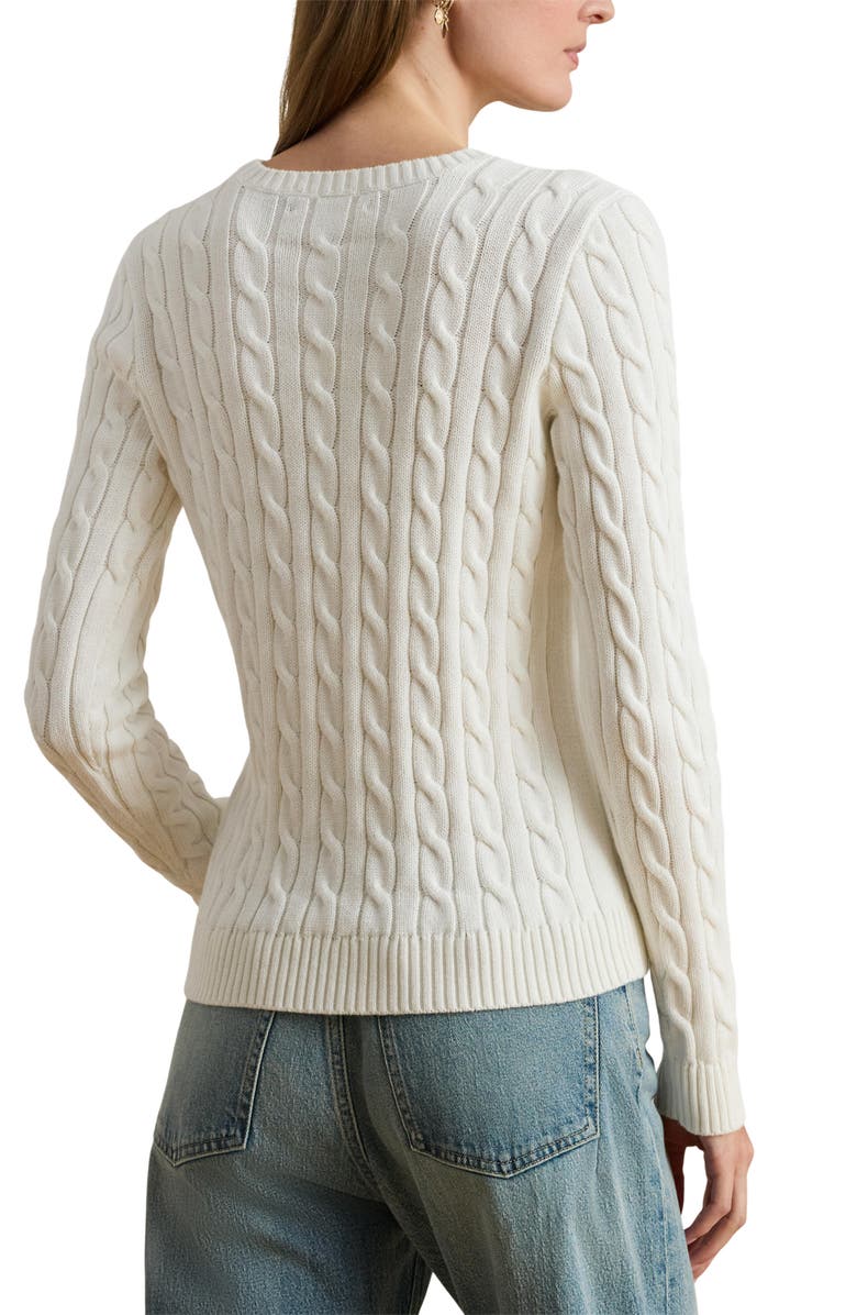 Lauren Ralph Lauren Cable Knit Embroidered Sweater, Alternate, color, White