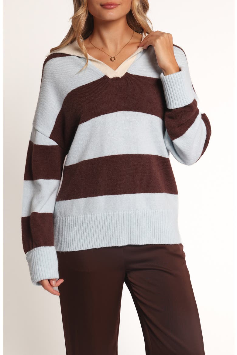 Mikaela Rugby Stripe Sweater, Alternate, color, BROWN/ BLUE STRIPE