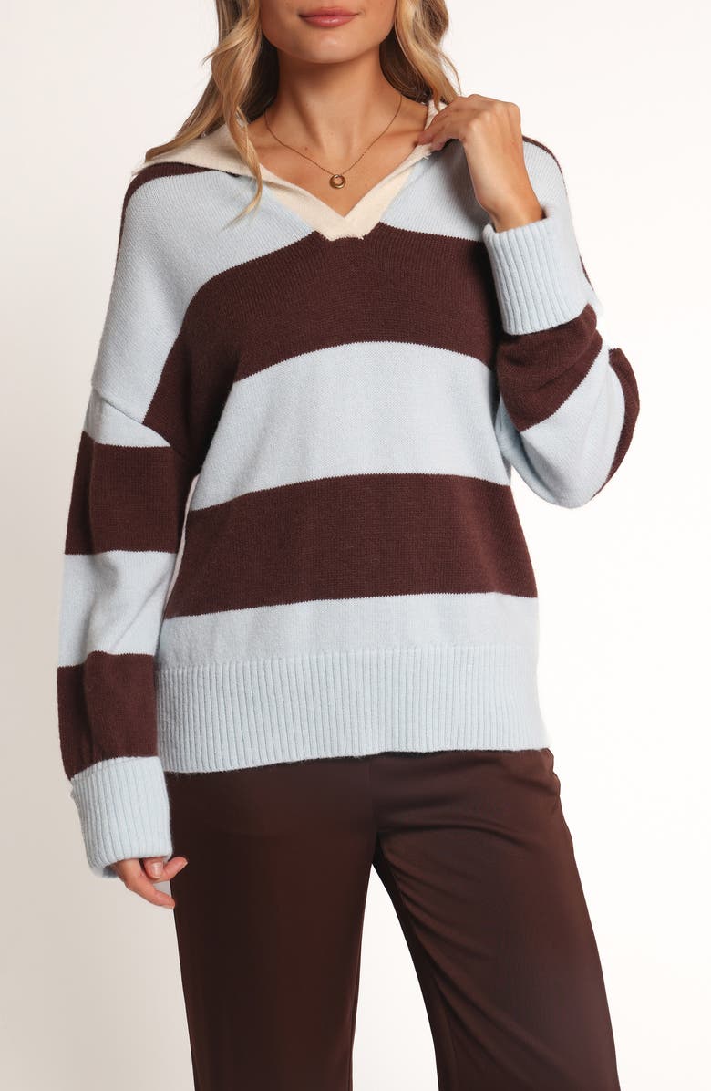 Petal & Pup Mikaela Rugby Stripe Sweater, Alternate, color, Brown/ Blue Stripe