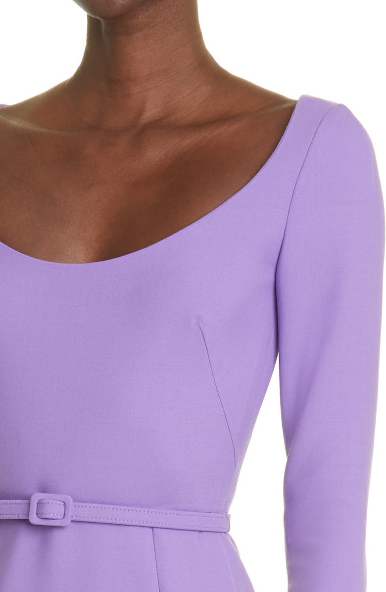 Oscar de la Renta Scoop Neck Belted Long Sleeve Stretch Wool Blend Dress, Alternate, color, 