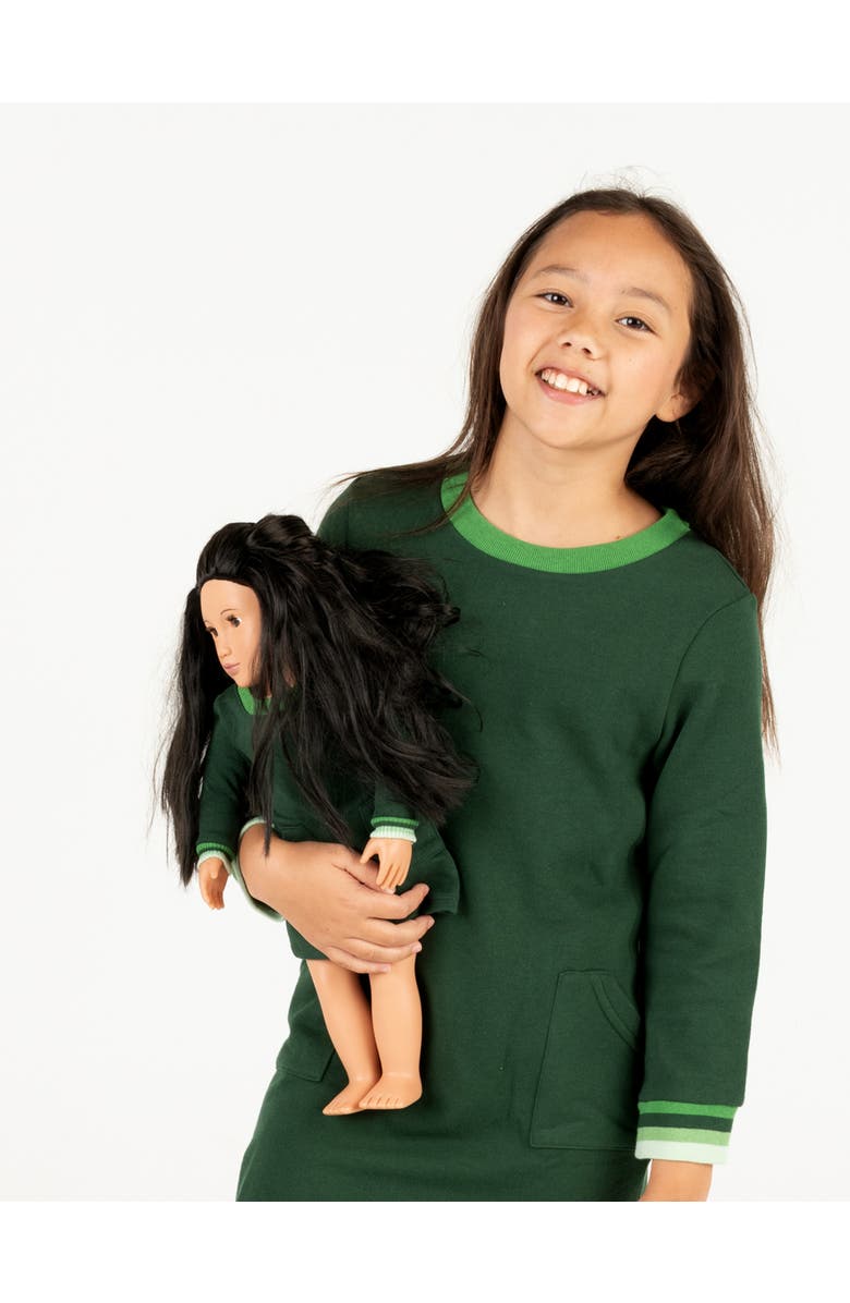 Leveret Girls Sweatshirt Dress with Matching Doll Dress, Alternate, color, Green