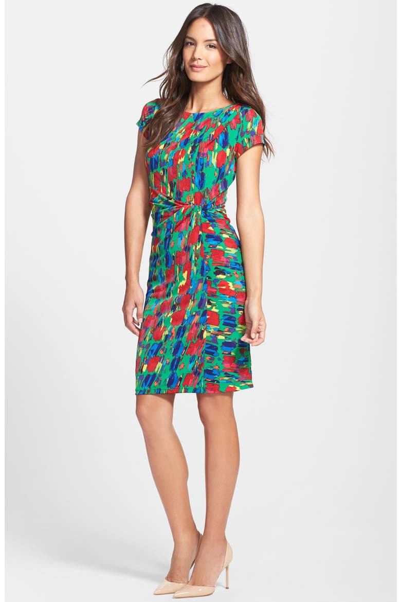 Print Jersey Faux Wrap Sheath Dress, Alternate, color, GREEN MULTI
