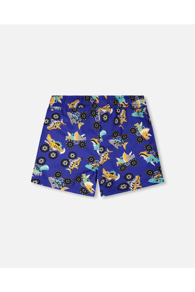 Mid Thigh Elastic Waist Truck Boardshorts, Alternate, color, Blue Printed Trucks