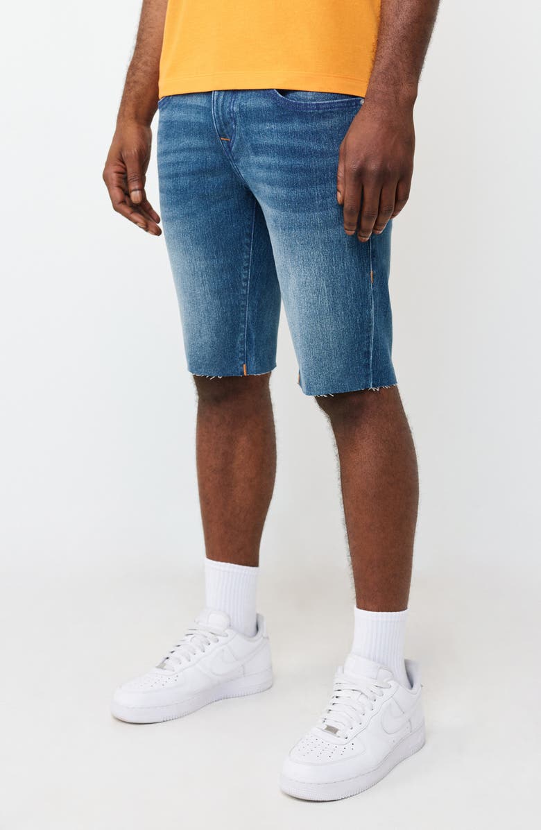 True Religion Rocco Super T Flap Raw Hem Jean Shorts, Alternate, color, Medium Blue Quartz Wash