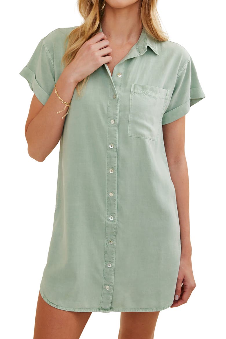 Roll Sleeve Pocket Mini Shirtdress, Alternate, color, OASIS GREEN