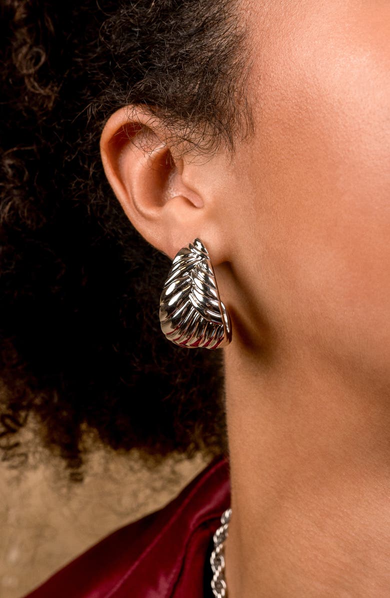 Sterling Forever Ellis Braided Hoop Earrings, Alternate, color, Silver