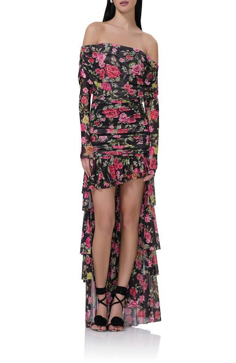 Kellie Floral Off the Shoulder Long Sleeve High-Low Dress