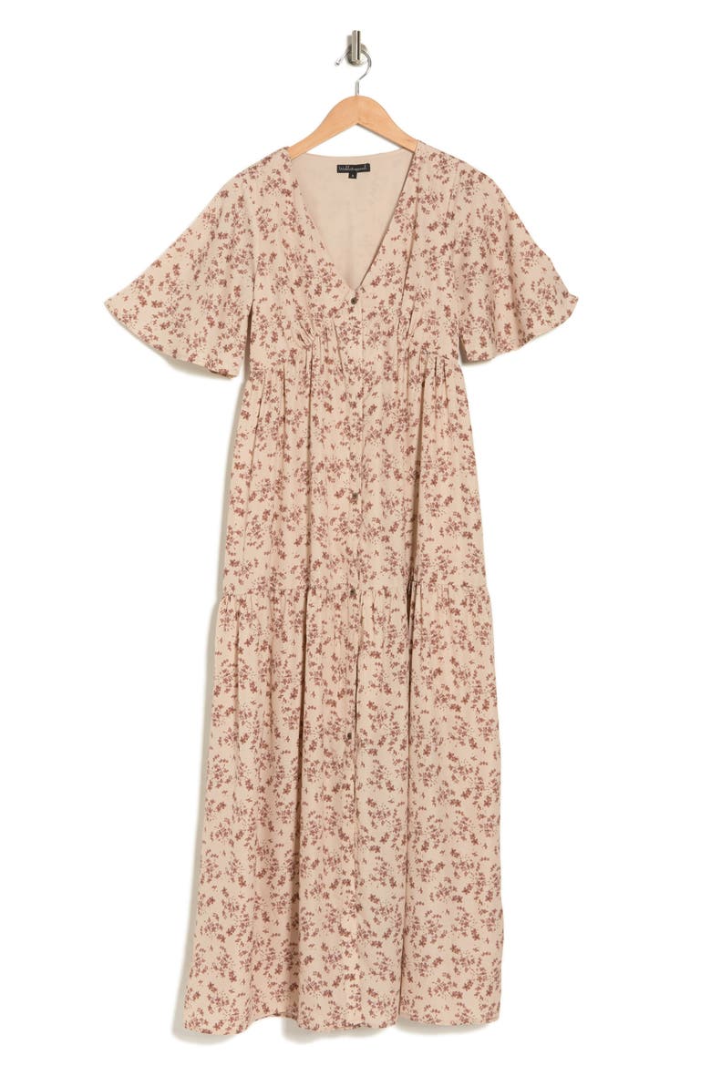 Floral Button Front Maxi Dress, Alternate, color, MOCHA