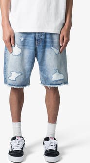 mnml Elongated Ripped Denim Shorts